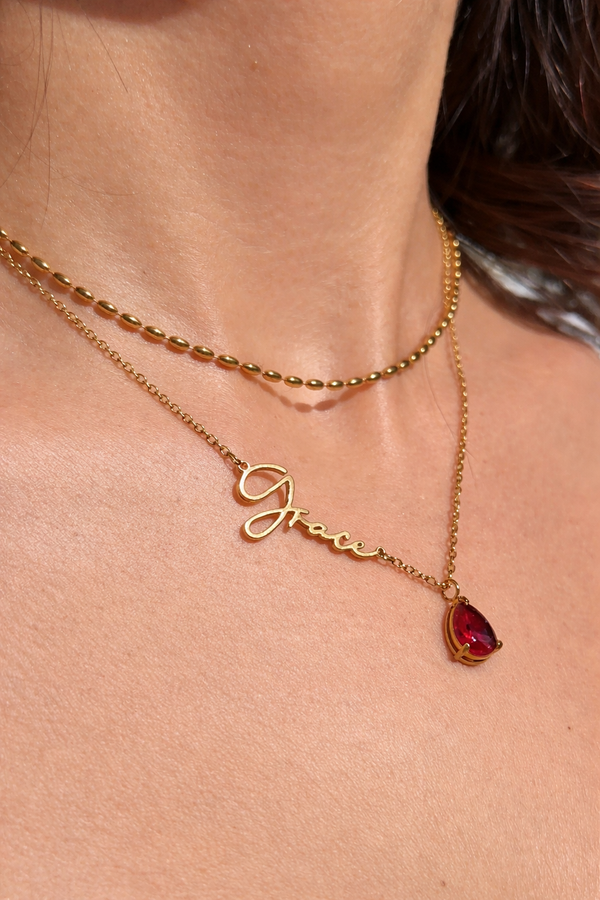 SIGNATURE NAME AND BIRTHSTONE NECKLACE